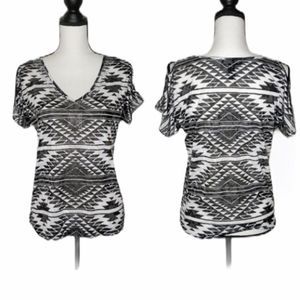INC Cold Shoulder Aztec Print Rhinestone Tee